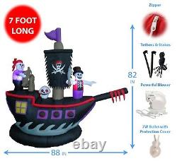 7 Foot Halloween Inflatable Yard Decoration Pirate Ship Skeletons Crew Skull