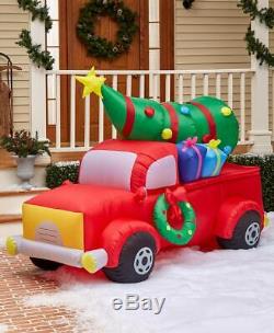 7 Ft Airblown Inflatable Lighted Red Truck with Tree Christmas Yard Decoration