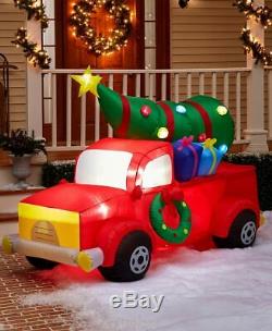 7 Ft Airblown Inflatable Lighted Red Truck with Tree Christmas Yard Decoration