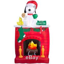 7 Ft SNOOPY ON FIREPLACE SCENE Christmas Airblown Yard Inflatable