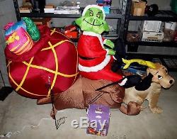 7' GEMMY Lighted Airblown Inflatable GRINCH WHO STOLE CHRISTMAS with MAX /Sleigh