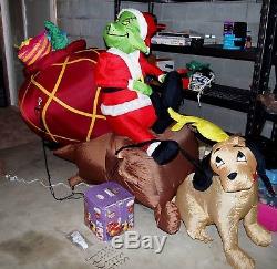 7' GEMMY Lighted Airblown Inflatable GRINCH WHO STOLE CHRISTMAS with MAX /Sleigh
