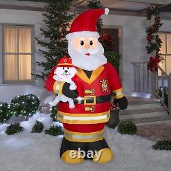 7' GEMMY SANTA CLAUS AS A FIRE FIGHTER Airblown Yard Inflatable DALMATION