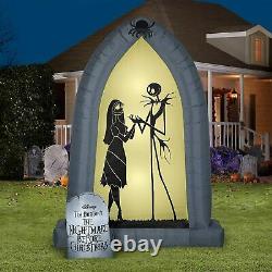 7' Gemmy Airblown Inflatable Halloween Jack Skellington And Sally Silhouette