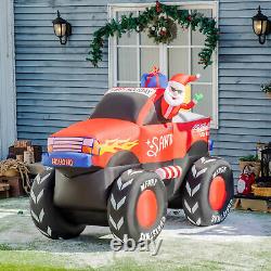 7' Inflatable Christmas Santa Claus Driving Trailer with Gift Boxes, LED Lights