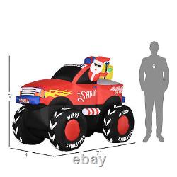 7' Inflatable Christmas Santa Claus Driving Trailer with Gift Boxes, LED Lights