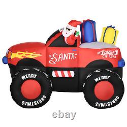 7' Inflatable Christmas Santa Claus Driving Trailer with Gift Boxes, LED Lights