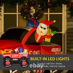 7' Inflatable Christmas Santa Claus Driving Trailer with Gift Boxes, LED Lights