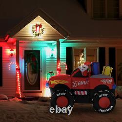 7' Inflatable Christmas Santa Claus Driving Trailer with Gift Boxes, LED Lights