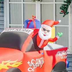 7' Inflatable Christmas Santa Claus Driving Trailer with Gift Boxes, LED Lights