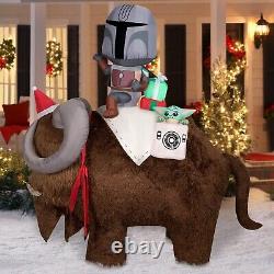 7' STAR WARS MANDALORIAN & GROGU ON BANTHA Airblown Yard Inflatable FLUFFY FUR