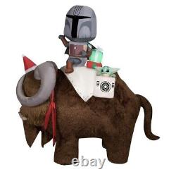 7' STAR WARS MANDALORIAN & GROGU ON BANTHA Airblown Yard Inflatable FLUFFY FUR