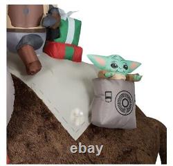 7' STAR WARS MANDALORIAN & GROGU ON BANTHA Airblown Yard Inflatable FLUFFY FUR