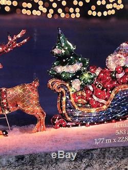 70 HOLOGRAPHIC LIGHTED MERRY CHRISTMAS SLEIGH REINDEER HOLIDAY OUTDOOR Yard
