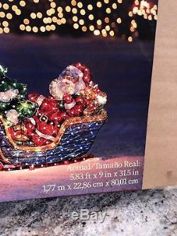 70 HOLOGRAPHIC LIGHTED MERRY CHRISTMAS SLEIGH REINDEER HOLIDAY OUTDOOR Yard