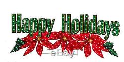 72 HOLOGRAPHIC LIGHTED HAPPY HOLIDAYS SIGN CHRISTMAS Poinsettia OUTDOOR Yard