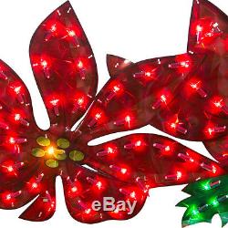 72 HOLOGRAPHIC LIGHTED HAPPY HOLIDAYS SIGN CHRISTMAS Poinsettia OUTDOOR Yard