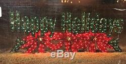 72 HOLOGRAPHIC LIGHTED HAPPY HOLIDAYS SIGN CHRISTMAS Poinsettia OUTDOOR Yard