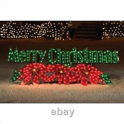 72 HOLOGRAPHIC LIGHTED MERRY CHRISTMAS SIGN HOLIDAY Poinsettia OUTDOOR Yard