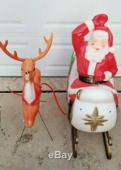 72 Santa Claus Sleigh With Reindeer Lighted Christmas Blow Mold Outdoor Yard