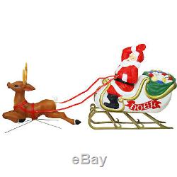 72 Santa Sleigh and Reindeer Blow Mold Figure Vintage Christmas Holiday Outdoor