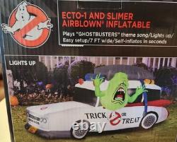 7Ft Ghostbusters Ecto 1 & Slimer Airblown Inflatable NEW Lights Plays Theme Song