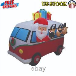 7ft Inflatable Vintage Holiday Bus Santa Reindeer Lawn Decoration LED Lights New