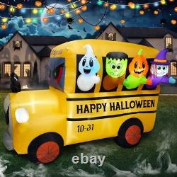 8.1FTLong Halloween Inflatable Ghoul Bus/Built-In 9 Led/Blow Up Bus Lawn Decor