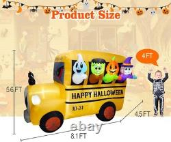 8.1FTLong Halloween Inflatable Ghoul Bus/Built-In 9 Led/Blow Up Bus Lawn Decor