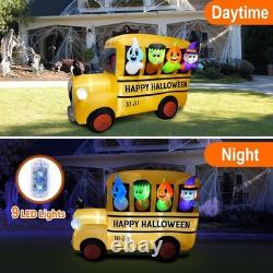 8.1FTLong Halloween Inflatable Ghoul Bus/Built-In 9 Led/Blow Up Bus Lawn Decor