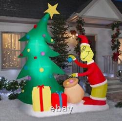 8.5' GRINCH DECORATING CHRISTMAS TREE SCENE Airblown Lighted Yard Inflatable