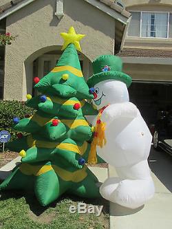 8 FT LIGHTED GEMMY FROSTY THE SNOWMAN WithCHRISTMAS TREE AIRBLOWN INFLATABLE YARD