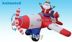 8 Foot Animated Christmas Inflatable Santa Claus Airplane Air Blown Decoration