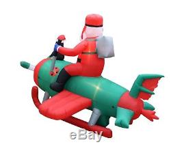 8 Foot Wide Christmas Inflatable Animated Santa Flying Airplane Penguins Decor