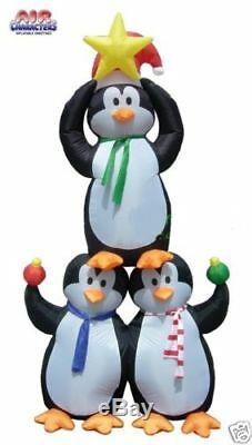 8 Ft Christmas Tree Penguins Santa Hat Scarf Star Air Blown Inflatable Yard Deco