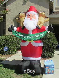8 Ft Lighted Gemmy Santa Claus Reindeer Airblown Christmas Sign Inflatable Yard