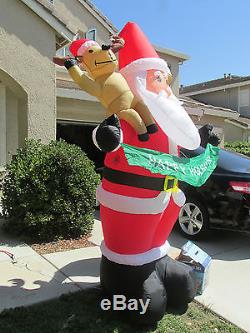 8 Ft Lighted Gemmy Santa Claus Reindeer Airblown Christmas Sign Inflatable Yard