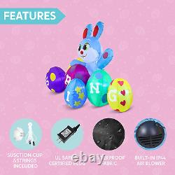 8 Ft Long Easter Inflatable Bunny with Colorful Eggs, Easter Blow up Outdoor Dec