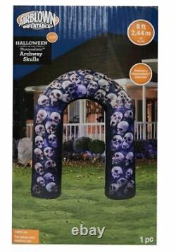 8' Gemmy Airblown Inflatable Halloween Photorealistic Skulls Archway