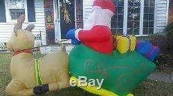 8' Gemmy Holiday Christmas Inflatable Santa withPresents, Sleigh & Reindeer
