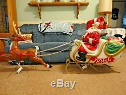 82 General Foam Santa Sleigh Reindeer Christmas Blow Mold Light Yard Decor Vtg