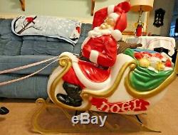 82 General Foam Santa Sleigh Reindeer Christmas Blow Mold Light Yard Decor Vtg