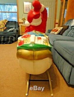 82 General Foam Santa Sleigh Reindeer Christmas Blow Mold Light Yard Decor Vtg