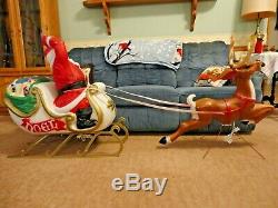 82 General Foam Santa Sleigh Reindeer Christmas Blow Mold Light Yard Decor Vtg