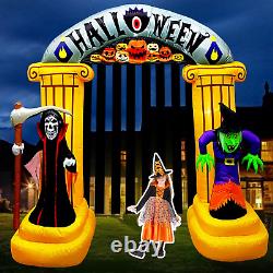 8FT Inflatable Castle Archway with Ghost Pumpkin Wizard Hat Witch Scythe Grim Re