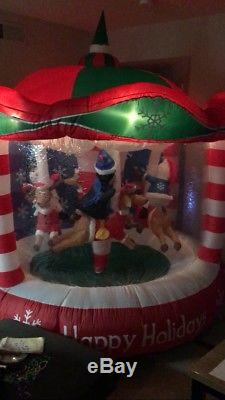 8FT! Rare GEMMY Animated Rotating Happy Holidays CAROUSEL Airblown Inflatable