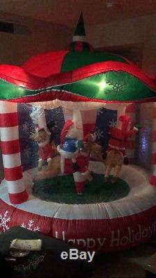 8FT! Rare GEMMY Animated Rotating Happy Holidays CAROUSEL Airblown Inflatable