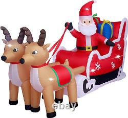 8Ft Christmas Inflatable Decorations Outdoor Claus on Sleigh with Two Blow up Bu