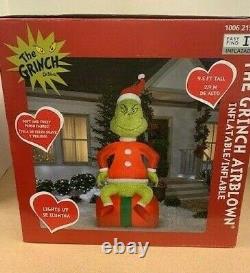 9.5' DR SEUSS Fuzzy GRINCH Sitting On Present Christmas Airblown Inflatable