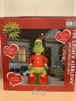 9.5' DR SEUSS Fuzzy GRINCH Sitting On Present Christmas Airblown Inflatable